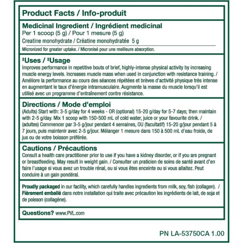 Poudre micronisée monohydrate de créatine 100 % pure PVL (1000 g)