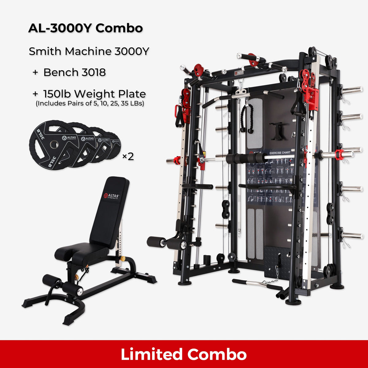Cambo—Multi-Function Smith Machine 2000LB AL-3000Y+Bench+Accessories