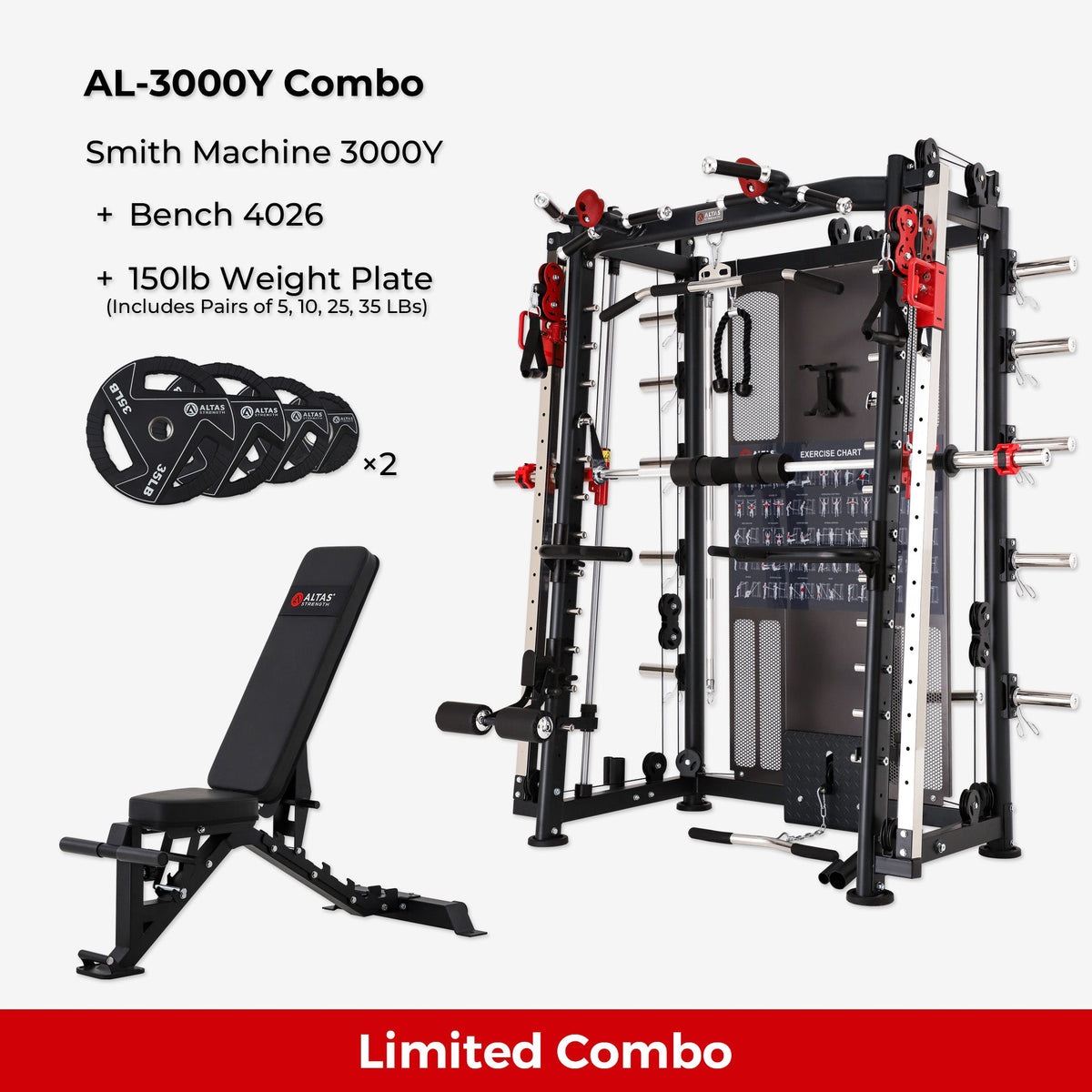 Cambo—Multi-Function Smith Machine 2000LB AL-3000Y+Bench+Accessories