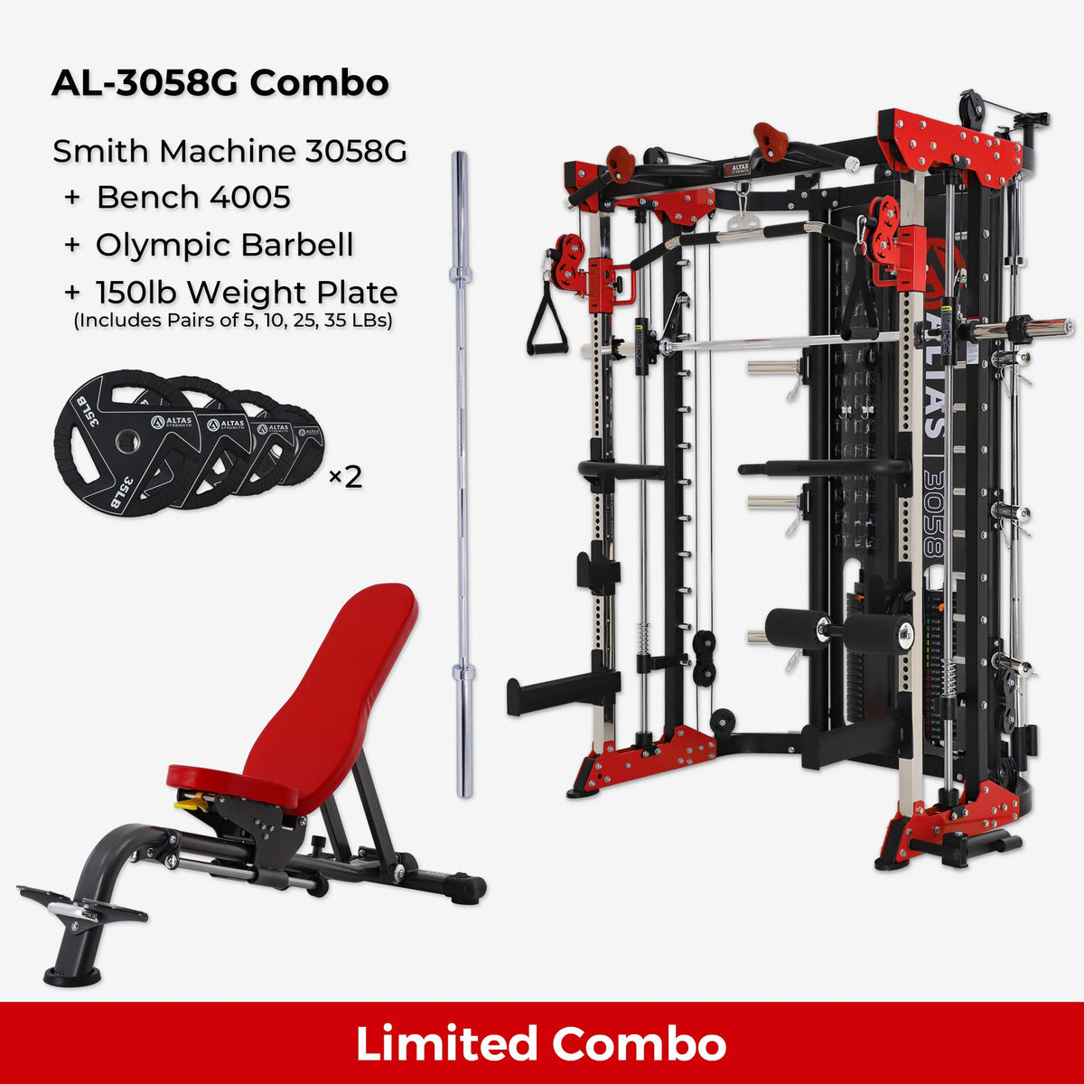 Combo—Smith Machine AL-3058G+Bench+Accessories
