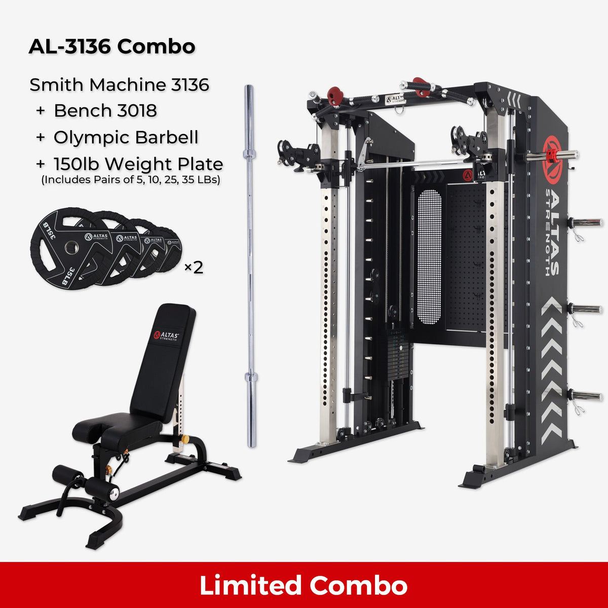 Combo—Smith Machine AL-3136+Bench+Accessories