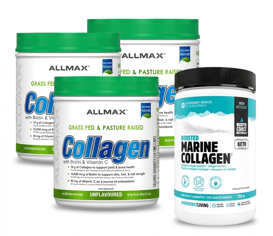 ALLMAX Grass-Fed Collagen (3-Pack, 132 servings) + North Coast Boosted Marine Collagen 250g Bundle