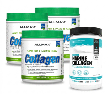 ALLMAX Grass-Fed Collagen (3-Pack, 132 servings) + North Coast Boosted Marine Collagen 250g Bundle