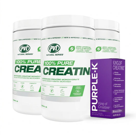 PVL 100% Pure Creatine Monohydrate 3 x 1000g = 3000g + Purple-K (150 caps) Bundle