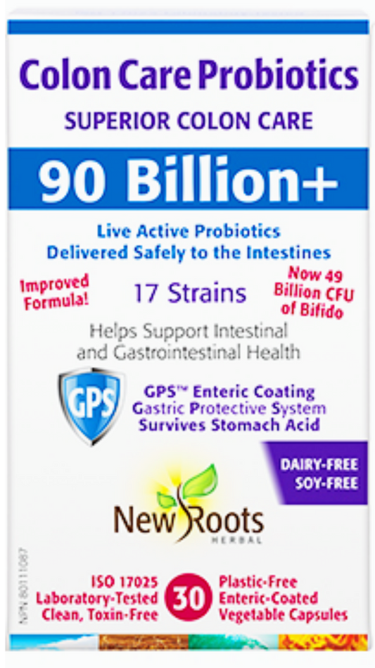New Roots Herbal Colon Care Probiotics 90 Billion+ 17 Strains (30 Enteric Coated Veg Caps)