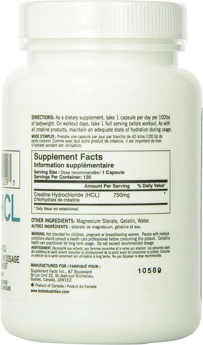 Tested Nutrition Essentials Hcl Pure Creatine Hydrochloride, 120 caps